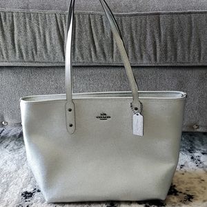 Coach City Tote Silver with Black Accents